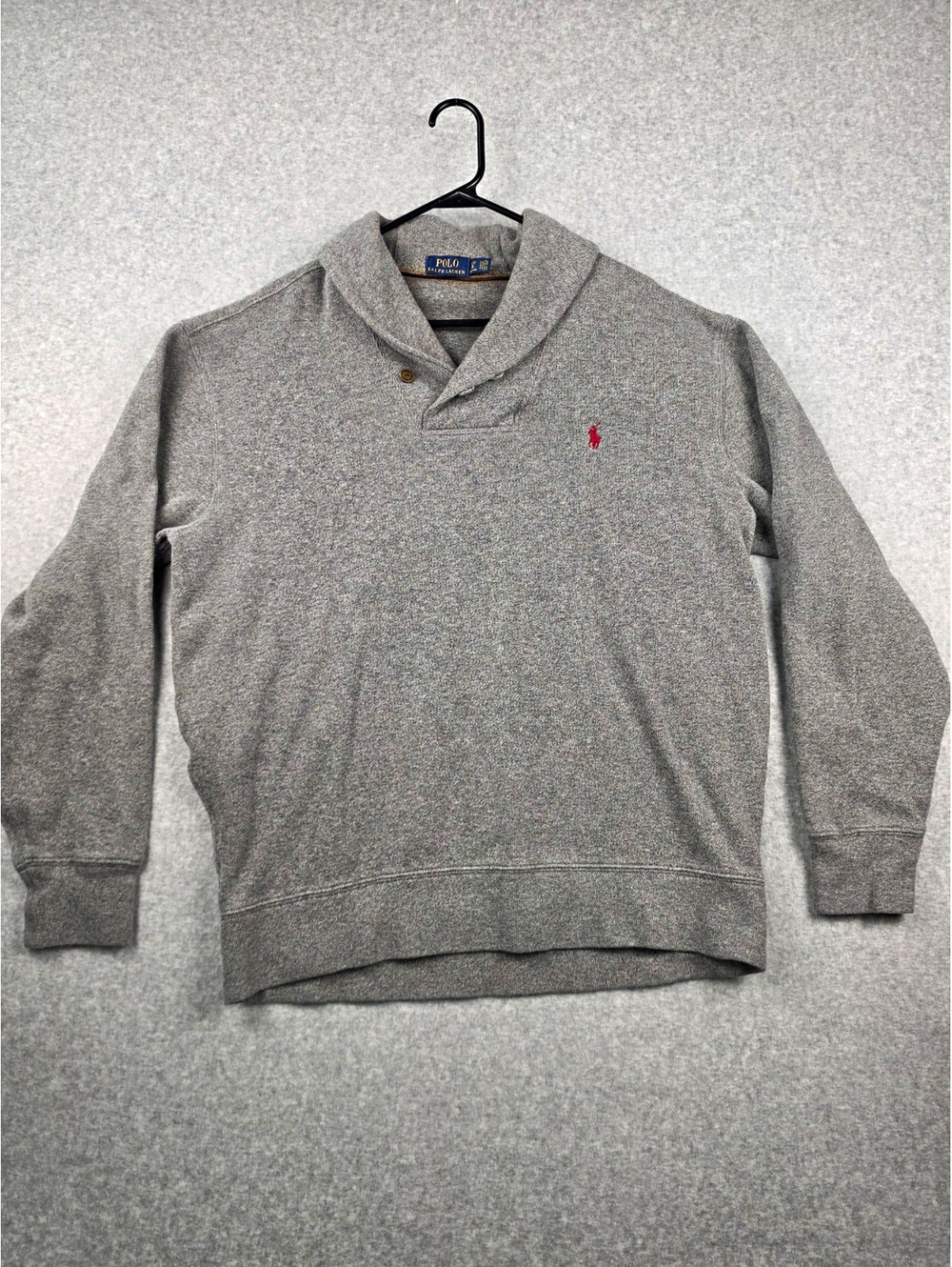 Polo Ralph Lauren Shawl Collar Button Pullover Sweatshirt Gray Mens LT Big Tall